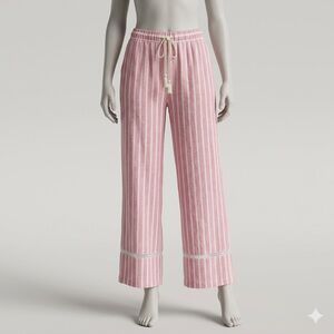 C&C CALIFORNIA Striped Pink And White 100% Linen Pants, Size Small.